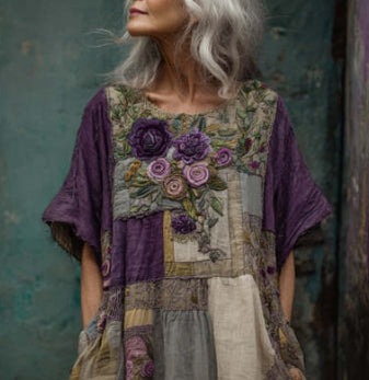 Vintage  Roses Gradient Linen Blouses