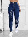 Autumn European And American Embroidered Jeans, Pencil Pants, Small Legs, Women’s New Style, Foreign Trade Quality, Casual, Tall, Skinny, Slimming Pants, Jeans, Women’s Small Legs