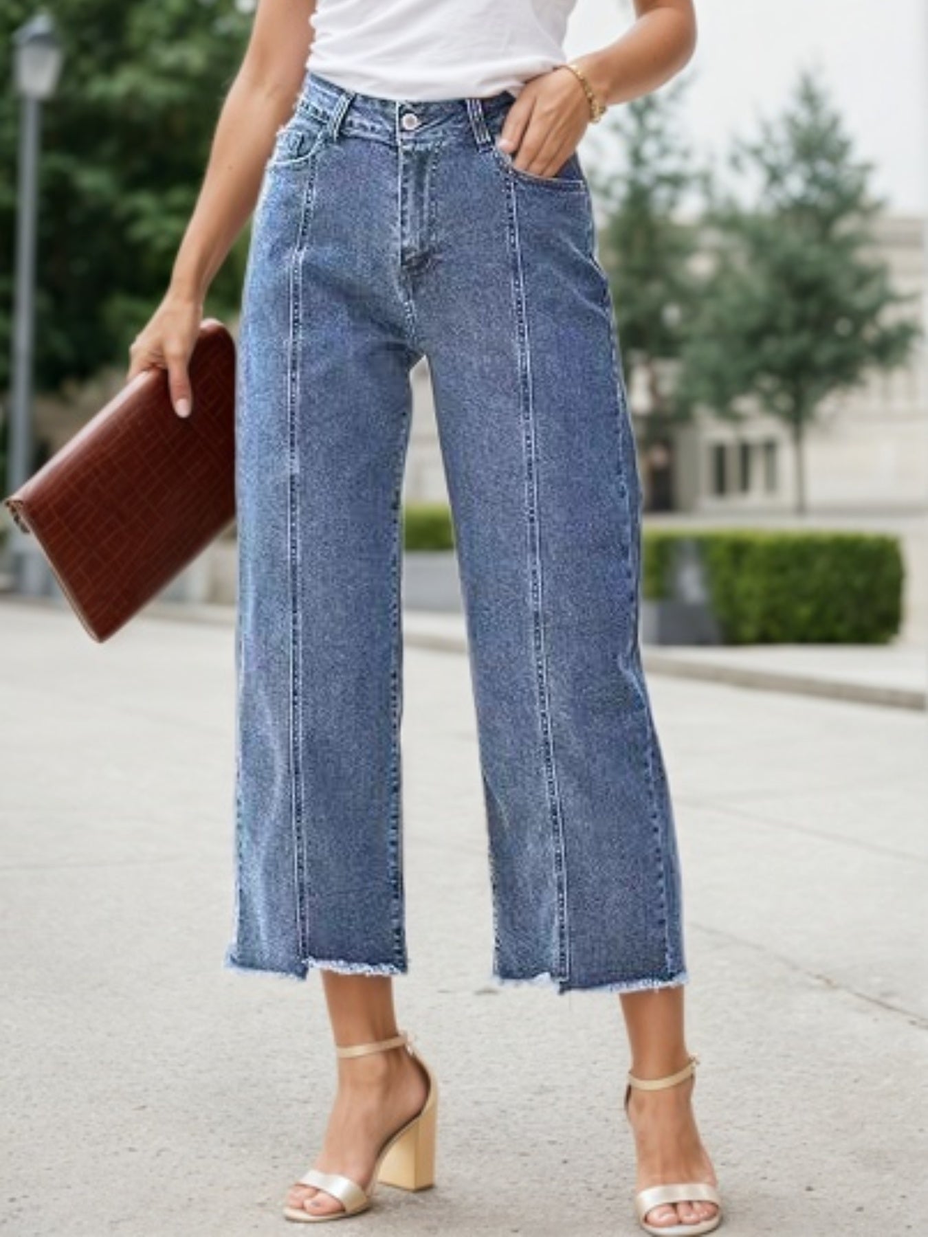 New Women’s Fashionable Casual Plus Size Jeans, High Waist Wide Leg 7-inch Straight Leg Jeans, Suitable For Various Clothing, Women’s Plus Size Women’s Clothing