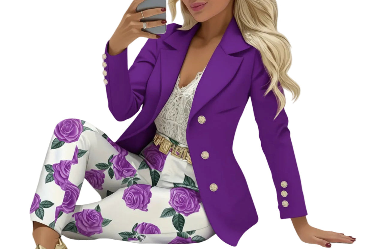 Conjunto elegante de dos piezas para mujer con estampado floral