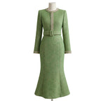 Conjunto elegante de dos piezas estilo francés para mujer color verde