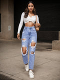 Women’s New Jeans, High Waist Piercing, Straight Fit, Casual Street Style, Fashionable And Versatile, Women’s Wear