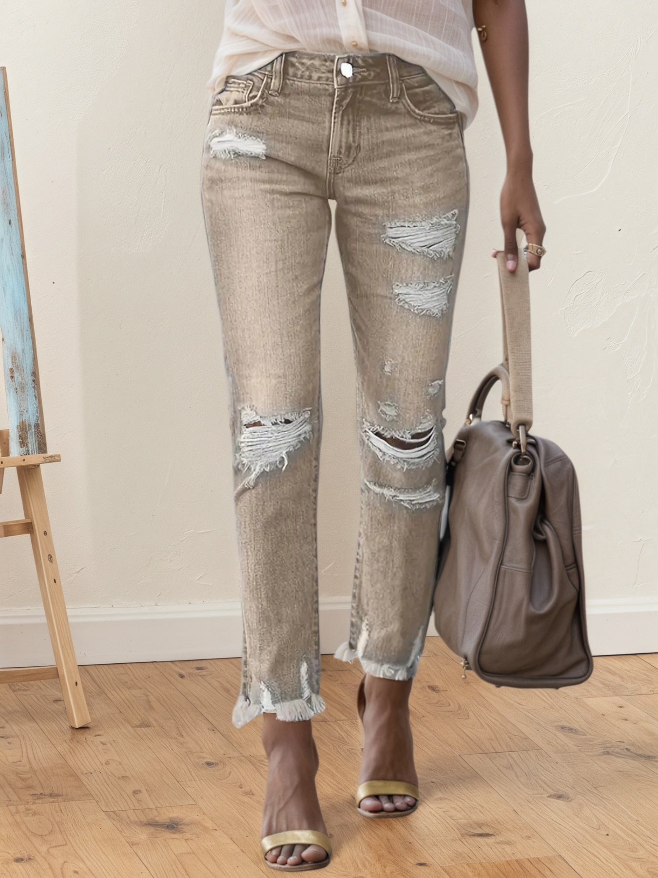 New Women’s Fashion Ripped Plus-sized Jeans, Straight And Slim 9-inch Jeans, Retro And Comfortable Jeans, Suitable For All Occasions, Plus-sized Women’s Denim Clothing