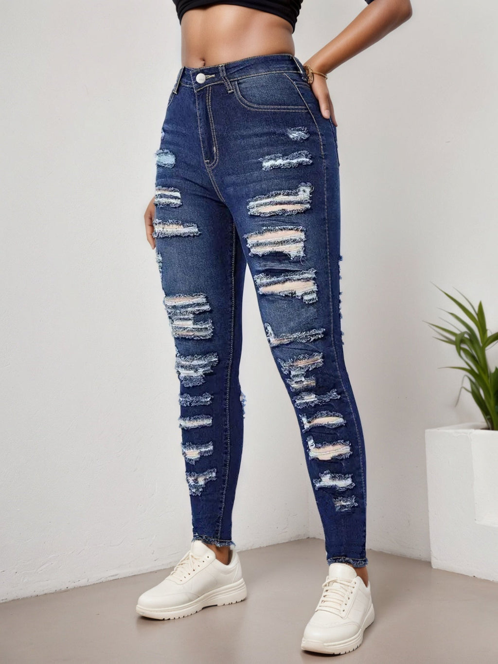 Women’s Ripped Tight Cropped Pants, New High Stretch Jeans, Fashionable And Versatile Street Style, Slim Fit Design, Women’s Jeans And Clothing