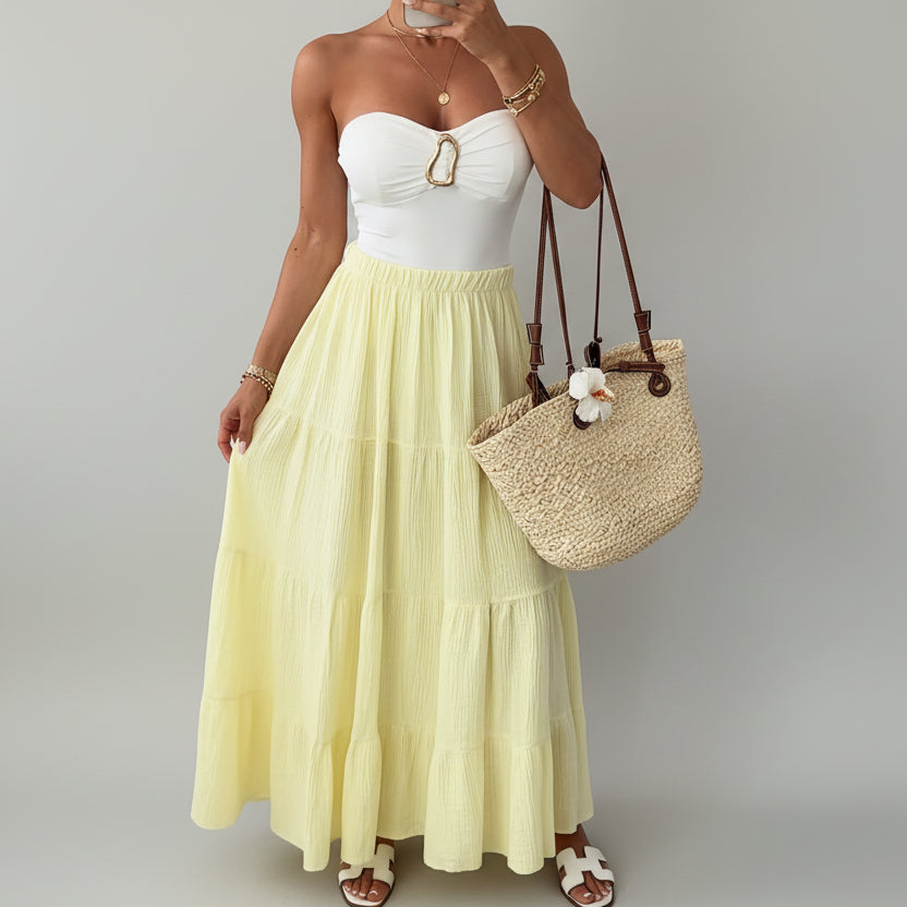 Falda plisada amarilla ideal para oficina y trabajo