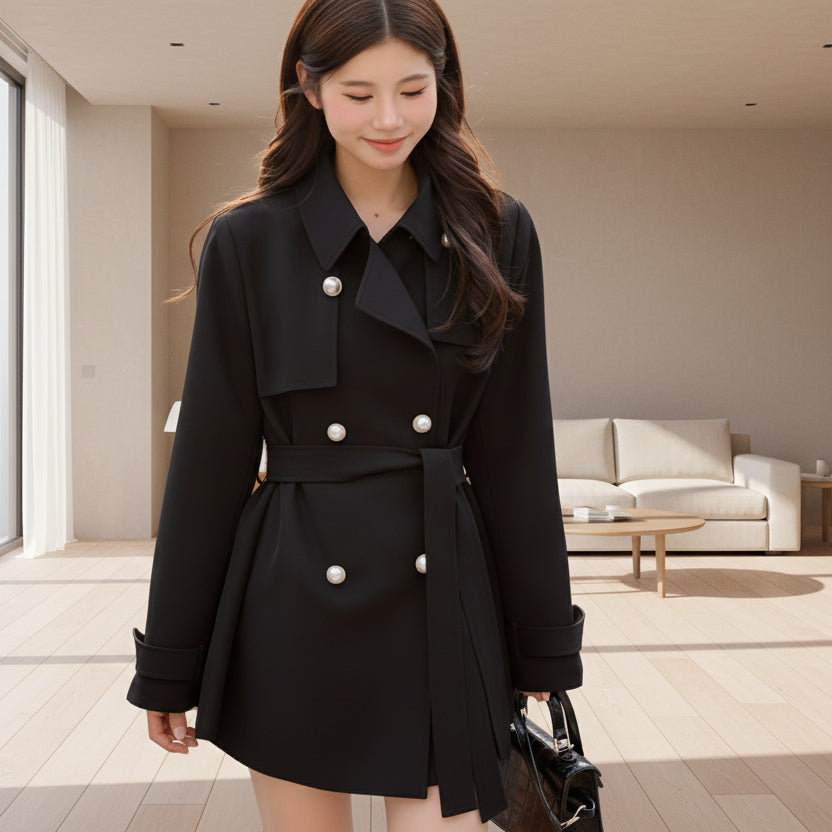 Gabardina elegante estilo británico para mujer color caqui