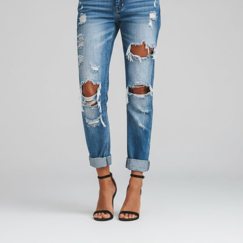 Jeans denim distressed para mujer modernos y casuales