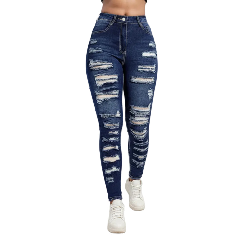 Jeans skinny cropped rotos para mujer estilo streetwear