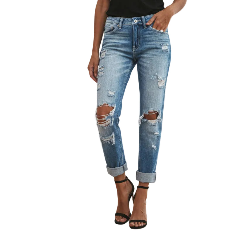 Jeans skinny de tiro bajo rotos para mujer estilo streetwear