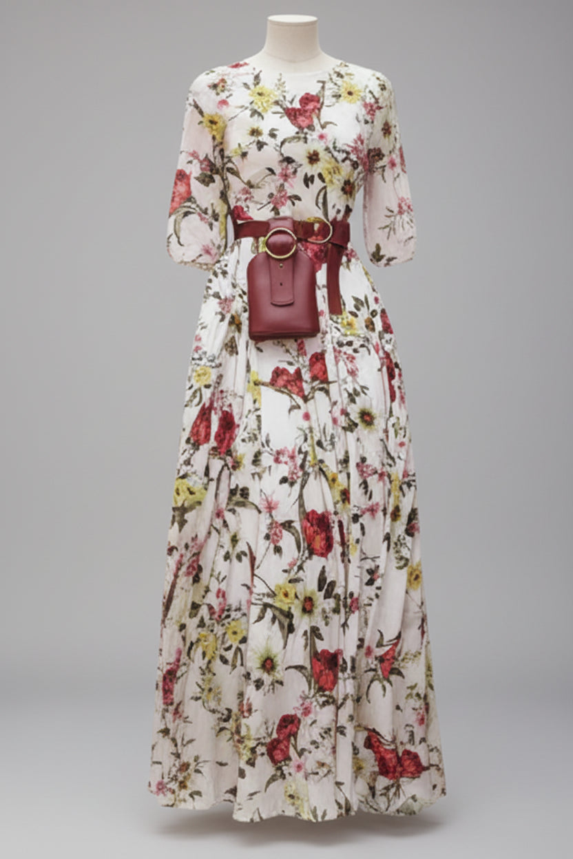 Outfit chic con vestido maxi floral para mujer