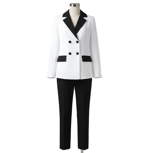 Traje de dos piezas para mujer con blazer de doble botonadura y pantalón recto