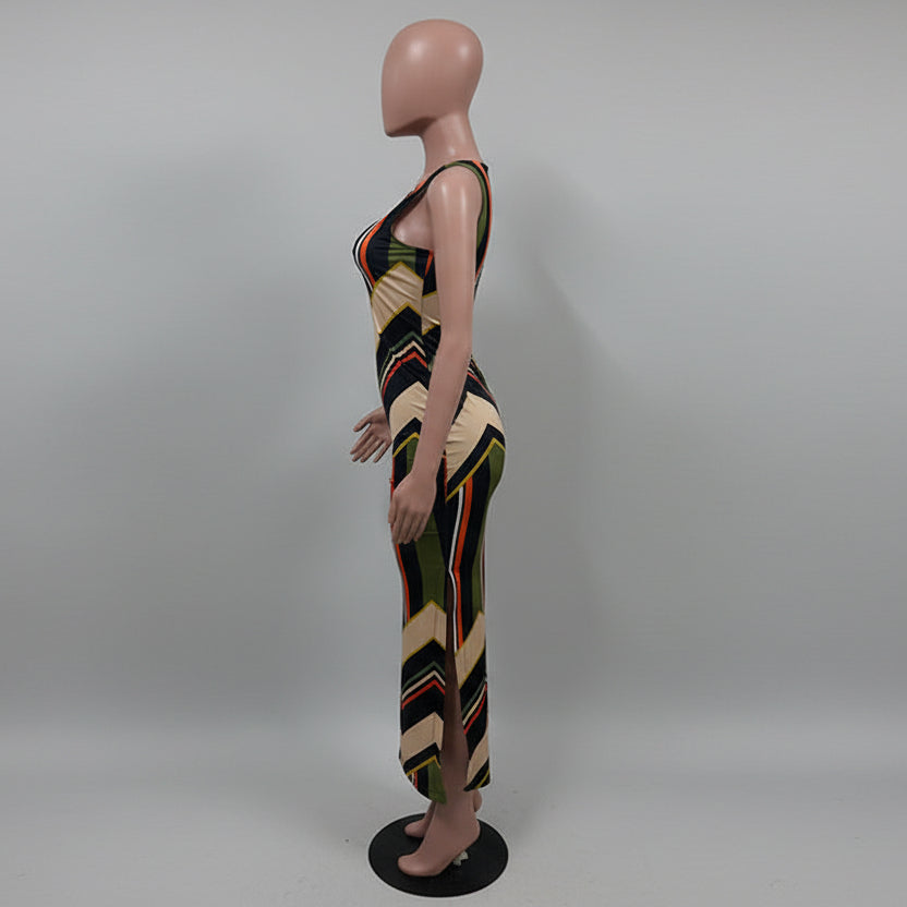 Vestido largo colorblock moderno y cómodo para mujer