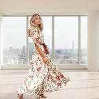 Vestido maxi floral estilo princesa para mujer vista frontal