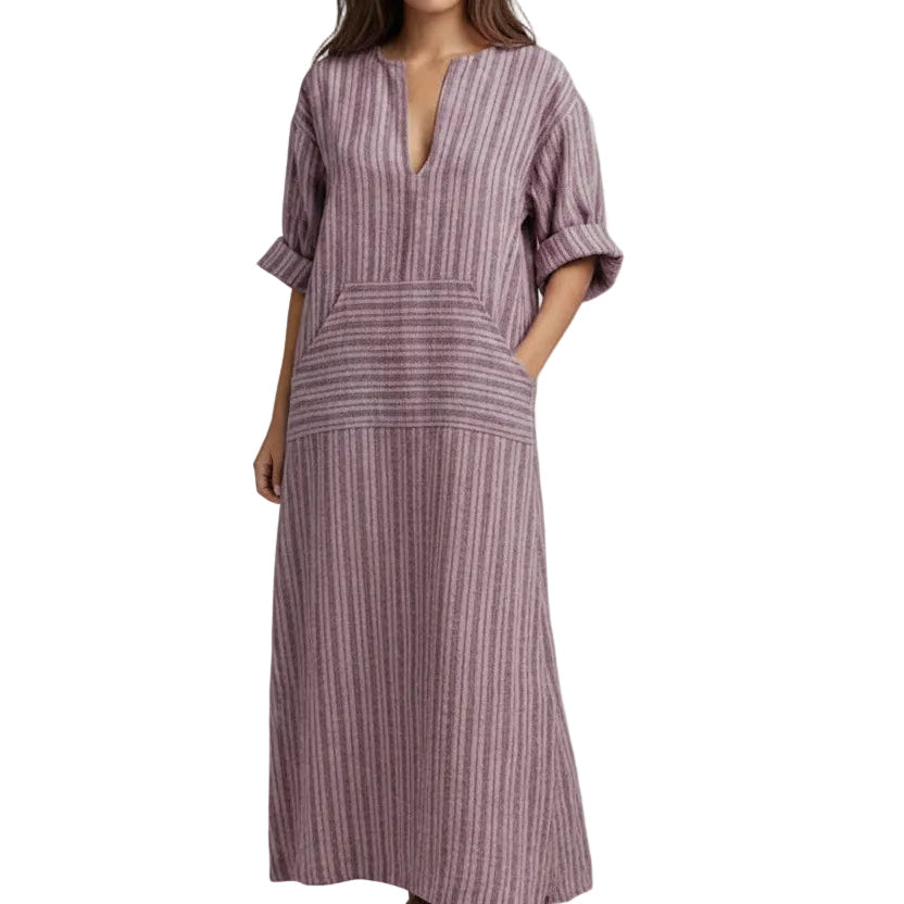 Vestido maxi largo casual a rayas para mujer vista frontal