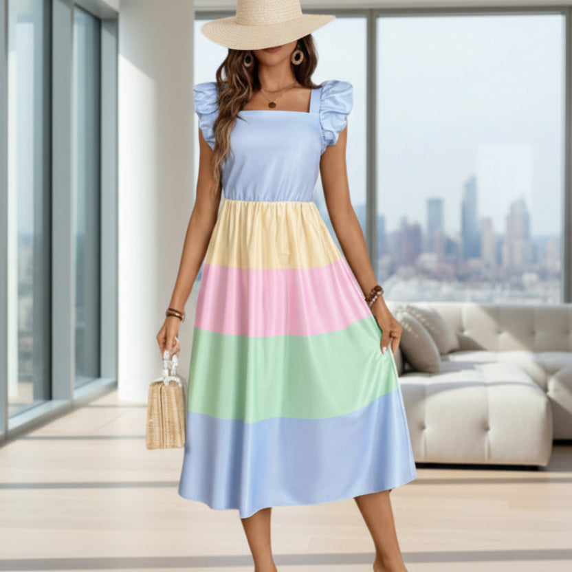 Vestido midi casual elegante azul cielo mujer